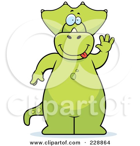 Royalty-Free (RF) Clipart Illustration of a Triceratops Standing And Waving by Cory Thoman
