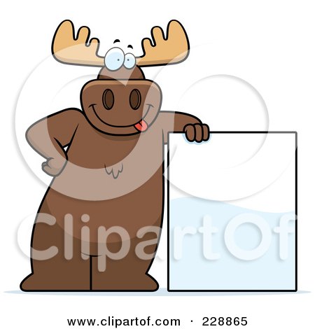 Royalty-Free (RF) Clipart Illustration of a Moose Leaning On A Blank Sign by Cory Thoman