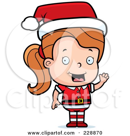 Royalty-Free (RF) Clipart Illustration of a Female Toddler Christmas Helper Waving by Cory Thoman