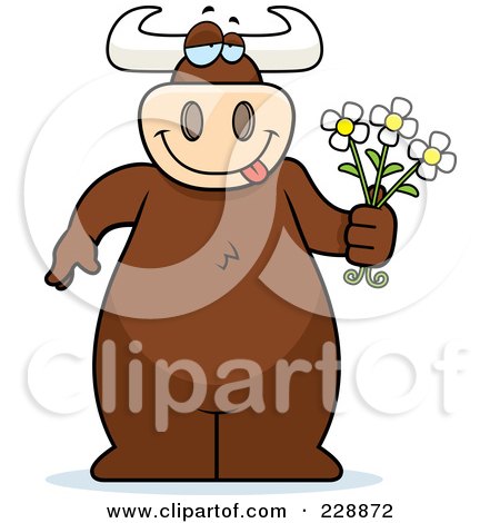 Royalty-Free (RF) Clipart Illustration of a Bull Holding Daisies by Cory Thoman