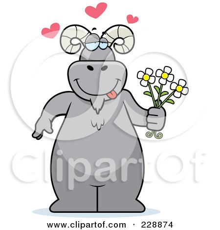 Royalty-Free (RF) Clipart Illustration of a Ram Standing And Holding Flowers by Cory Thoman