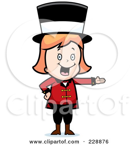 Royalty-Free (RF) Clipart Illustration of a Blond Circus Woman Wearing A Hat And Presenting by Cory Thoman
