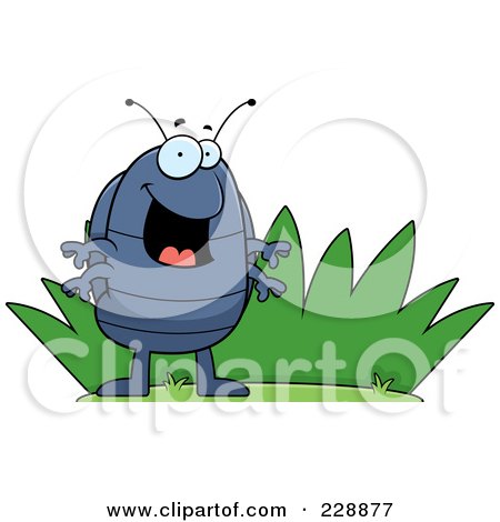 Royalty-Free (RF) Clipart Illustration of a Happy Pillbug By Grass by Cory Thoman