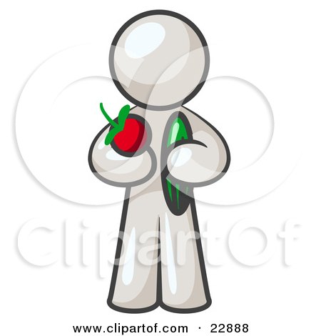 Clipart Illustration of a Healthy White Man Carrying A Fresh And Organic Apple And Cucumber by Leo Blanchette