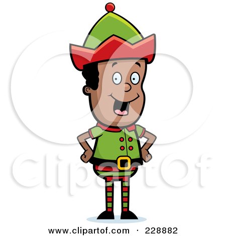 Royalty-Free (RF) Clipart Illustration of a Happy Black Elf Standing With His Hands On His Hips by Cory Thoman