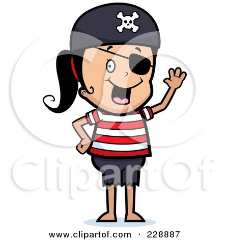 Royalty-Free (RF) Clipart Illustration of a Pirate Girl Waving by Cory Thoman