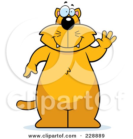 Royalty-Free (RF) Clipart Illustration of a Chubby Ginger Cat Standing And Waving by Cory Thoman
