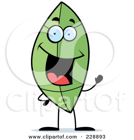 Royalty-Free (RF) Clipart Illustration of a Happy Green Leaf Waving by Cory Thoman