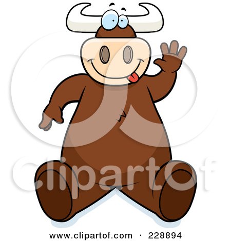 Royalty-Free (RF) Clipart Illustration of a Bull Sitting And Waving by Cory Thoman
