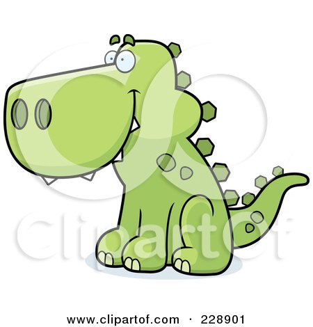 Royalty-Free (RF) Clipart Illustration of a Green Dinosaur Sitting And Facing Left by Cory Thoman