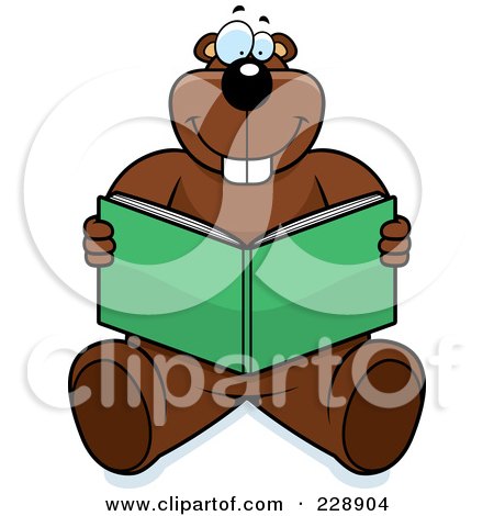 Royalty-Free (RF) Clipart Illustration of a Happy Beaver Reading by Cory Thoman