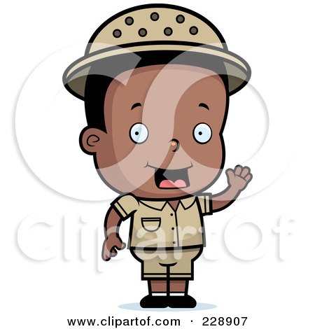 Royalty-Free (RF) Clipart Illustration of a Black Toddler Safari Boy Waving by Cory Thoman