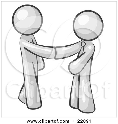Clipart Illustration of a White Man Wearing A Tie, Shaking Hands With Another Upon Agreement Of A Business Deal by Leo Blanchette