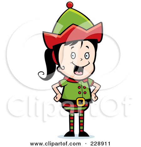 Royalty-Free (RF) Clipart Illustration of a Happy Female Elf Standing With Her Hands On Her Hips by Cory Thoman