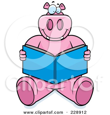 Royalty-Free (RF) Clipart Illustration of a Hippo Sitting And Reading by Cory Thoman