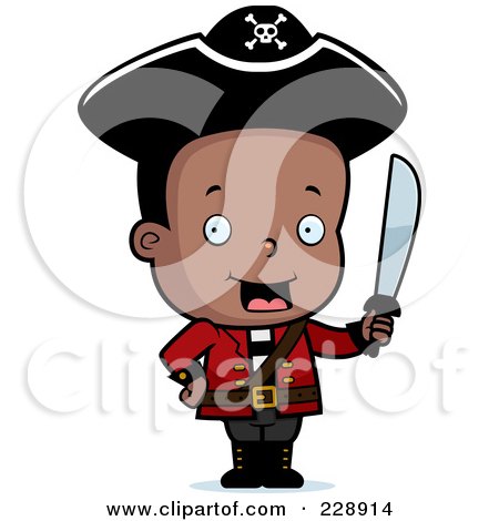 Royalty-Free (RF) Clipart Illustration of a Black Toddler Pirate Bioy Holding A Sword by Cory Thoman