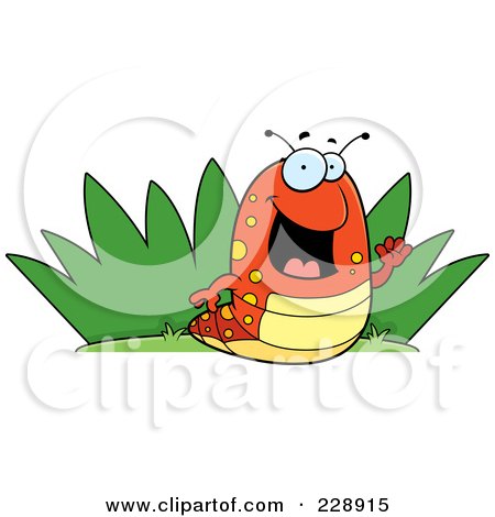 Royalty-Free (RF) Clipart Illustration of a Happy Caterpillar By Grass by Cory Thoman