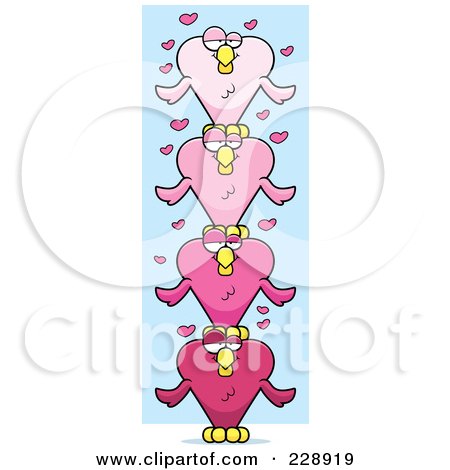 Royalty-Free (RF) Clipart Illustration of a Totem Pole Of Pink Heart Shaped Love Birds by Cory Thoman