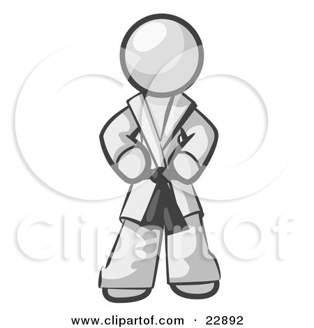 Clipart Illustration of a Tough White Man In A White Karate Suit And A Black Belt, Standing With His Hands On His Hips by Leo Blanchette