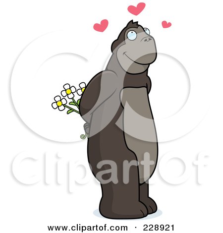 Royalty-Free (RF) Clipart Illustration of a Romantic Ape Holding Flowers Behind His Back by Cory Thoman