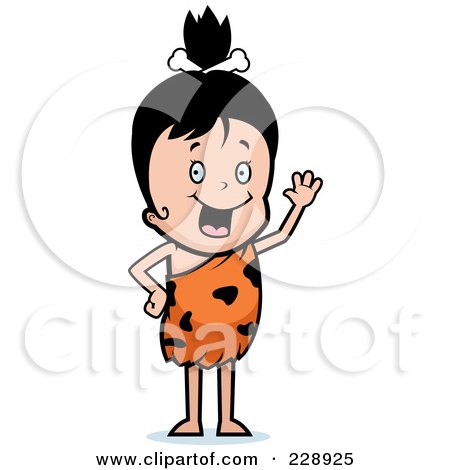 Royalty-Free (RF) Clipart Illustration of a Happy Cave Girl Waving by Cory Thoman