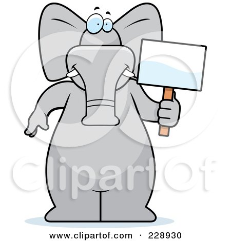 Royalty-Free (RF) Clipart Illustration of an Elephant Standing With A Blank Sign by Cory Thoman