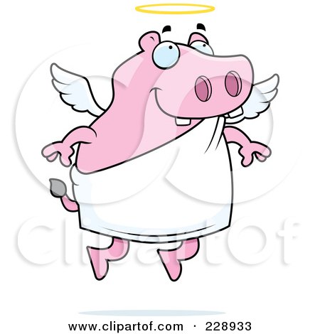 Royalty-Free (RF) Clipart Illustration of a Pink Hippo Angel by Cory Thoman
