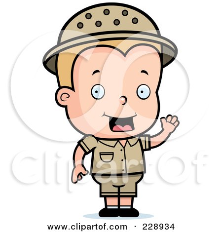 Royalty-Free (RF) Clipart Illustration of a Blond Toddler Safari Boy Waving by Cory Thoman