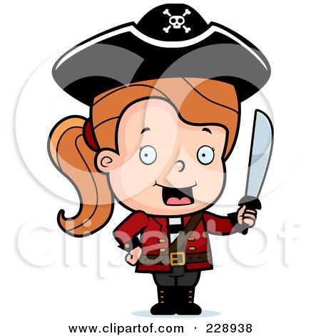 Royalty-Free (RF) Clipart Illustration of a Toddler Pirate Girl Holding A Sword by Cory Thoman