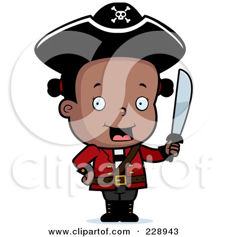 Royalty-Free (RF) Clipart Illustration of a Black Toddler Pirate Girl Holding A Sword by Cory Thoman