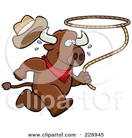 Royalty-Free (RF) Clipart Illustration of a Rodeo Buffalo Running With A Lasso by Cory Thoman
