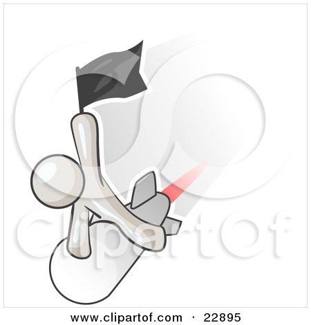 Clipart Illustration of a White Man Waving A Flag While Riding On Top Of A Fast Missile Or Rocket, Symbolizing Success by Leo Blanchette