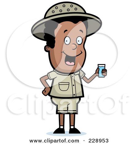 Royalty-Free (RF) Clipart Illustration of a Black Safari Boy Holding A Cup Of Water by Cory Thoman