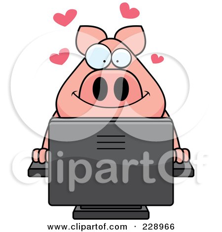 Royalty-Free (RF) Clipart Illustration of a Pig Using A Desktop Computer by Cory Thoman