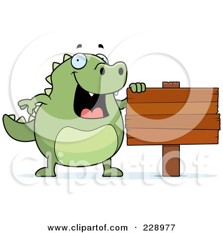 Royalty-Free (RF) Clipart Illustration of a Lizard With A Blank Wooden Sign by Cory Thoman