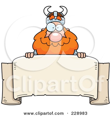 Royalty-Free (RF) Clipart Illustration of a Viking Looking Over A Blank Banner by Cory Thoman
