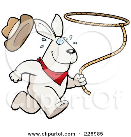 Royalty-Free (RF) Clipart Illustration of a Rodeo Rabbit Running With A Lasso by Cory Thoman