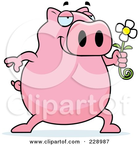 Royalty-Free (RF) Clipart Illustration of a Pig Holding A Daisy Flower by Cory Thoman