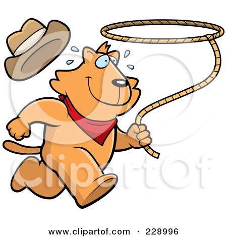 Royalty-Free (RF) Clipart Illustration of a Rodeo Cat Running With A Lasso by Cory Thoman