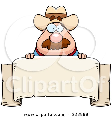 Royalty-Free (RF) Clipart Illustration of a Sheriff Looking Over A Blank Banner by Cory Thoman