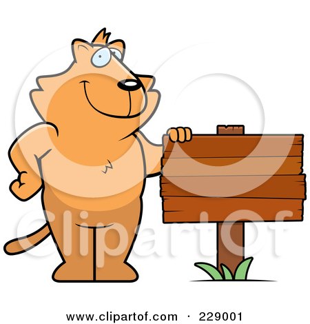 Royalty-Free (RF) Clipart Illustration of a Ginger Cat With A Blank Wood Sign by Cory Thoman