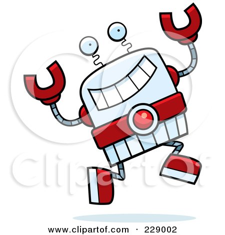 Royalty-Free (RF) Clipart Illustration of a Happy Leaping Robot by Cory Thoman
