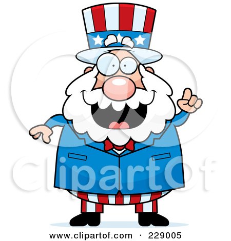 Royalty-Free (RF) Clipart Illustration of a Chubby Uncle Sam Man With An Idea by Cory Thoman