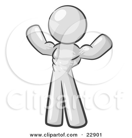 Clipart Illustration of a White Bodybuilder Man Flexing His Muscles And Showing The Definition In His Abs, Chest And Arms by Leo Blanchette