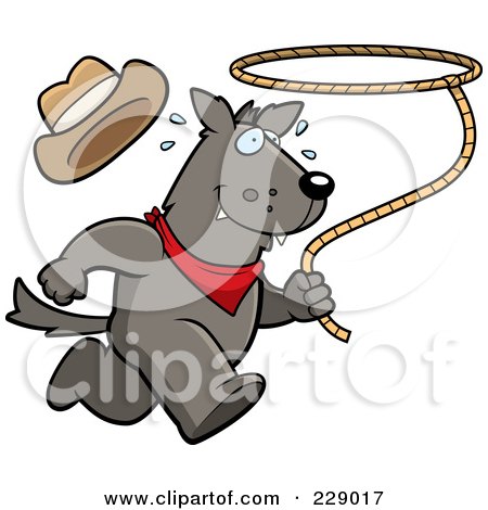 Royalty-Free (RF) Clipart Illustration of a Rodeo Wolf Running With A Lasso by Cory Thoman
