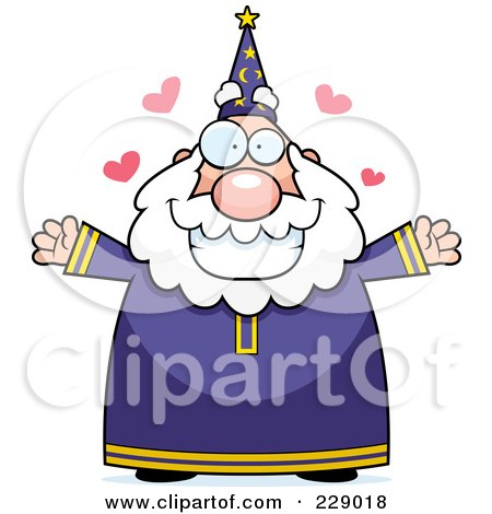 Royalty-Free (RF) Clipart Illustration of a Happy Old Wizard With Open Arms by Cory Thoman