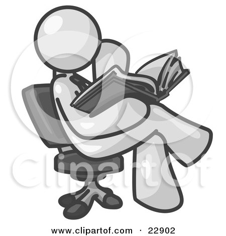 Clipart Illustration of a White Man Sitting Cross Legged in a Chair and Reading a Book by Leo Blanchette