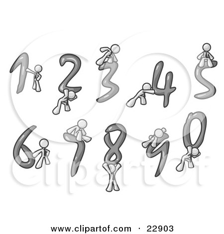 Clipart Illustration of White Men With Numbers 0 Through 9 by Leo Blanchette