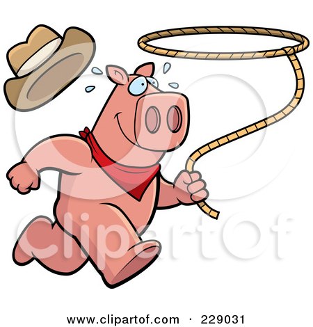Royalty-Free (RF) Clipart Illustration of a Rodeo Pig Running With A Lasso by Cory Thoman