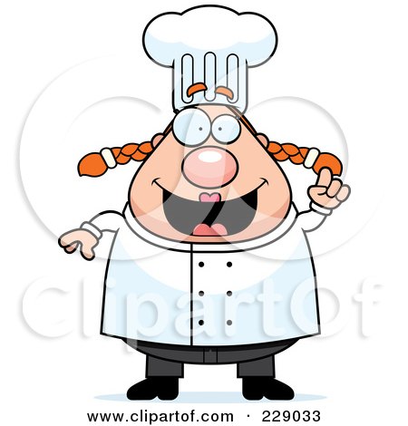 Royalty-Free (RF) Clipart Illustration of a Chubby Female Chef With An Idea by Cory Thoman